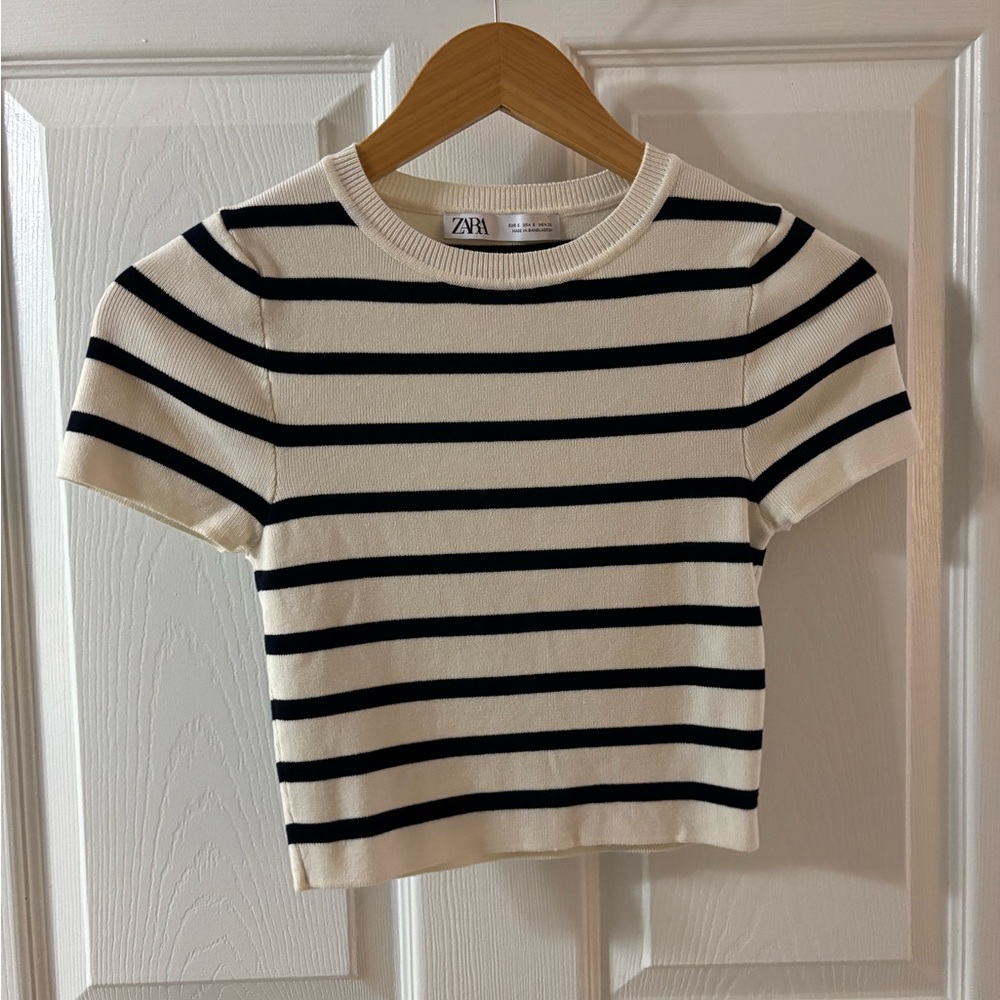 Zara Black and White Striped Crop Top
